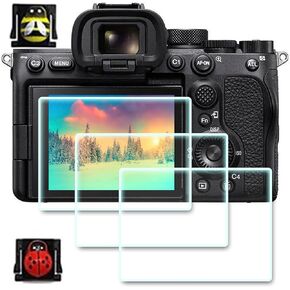 A7SIII screen protector, suitable for Sony Alpha a7SIII camera and hot shoe cover, 0.3mm 9H hardness scratch-resistant tempered glass screen protector, compatible with Sony Alpha a7SIII [3 + 2Pack]