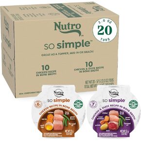 Nutro So Simple Meal Complement Wet Dog Food Chicken and Chicken & Duck Recipes in Bone Broth Variety Pack, 2 oz. Tubs, Pack of 20