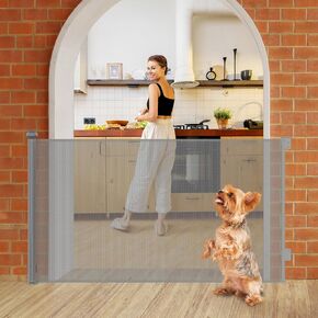 190 x 42 Inches Multi-Use Retractable Baby Gate for Stairs, Child Gate, Dog Gate with Double Lock System - Extra Long Retractable Safety Gate for Kids and Pets, for Stairs and Hallways (Gray)