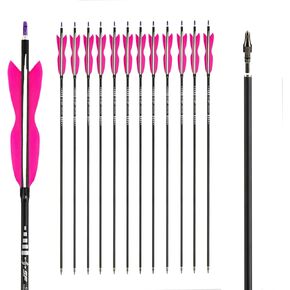 S F 30Inch Carbon Arrow Hunting Arrows Targeting Arrows with 5.5" Colored Natural Turkey Feathers Spine 500 Feather Arrows for Recurve Bow Traditional Arrows（12 Pieces）