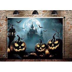 7 x 5 FT Halloween Backdrop - Extra Large Terrifying Pumpkin Castle Design Wall Hanging Fabric Banner Background Spooky Photo Booth Props for Indoor Outdoor House Garden Horror Party Decorations