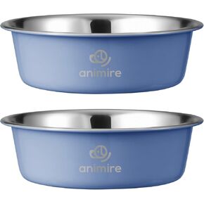 Stainless Steel Metal Dog Bowl Set of 2, Animire Nonslip Dog Water and Food Bowl, Easy to Clean, Each Holds 3.8 Cup