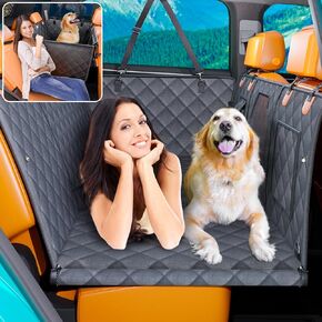 Convertible Back Seat Extender for Dogs, Foldable 400lbs Hard Bottom Dog Car Seat Cover for Back Seat, Waterproof Dog Hammock Bed Backseat Cover for Dogs in Car SUV Truck Pet Seat Cover Black M