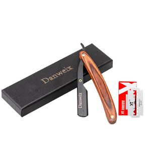 Safety Straight Razor for Men, Professional Barber Shaving Razor with 10pcs Blades, Straight Edge Single Blade Razors for Men, Stainless Steel Razor Wooden Handle (Black)