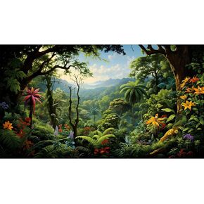 Aquarium Background Fantasy Jungle Terrarium Backdrop Tropical Landscape Trees and Flowers Fish Tank Background Reptile Habitat Backdrop Tank Wallpaper Poster Background Vinyl 72x18in