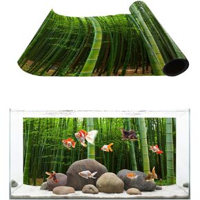 T&H XHome Aquarium Décor Backgrounds Bamboo Forest Nature Scenery Pattern Fish Tank Background Aquarium Sticker Wallpaper Decoration Picture PVC Adhesive Poster 30.4" W x 18.4" H