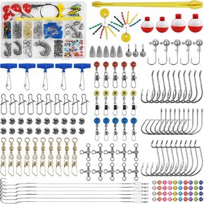 Saltwater Surf Fishing Tackle Kit - 175pcs Surf Fishing Rigs Fishing Gear Kit Include Sinkers Weights Jigs Fishing Hooks Bobbers Swivels Snaps Leader Rigs with Tackle Box Sea Fishing Accessories