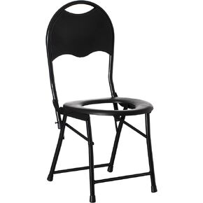 PLAYBERG Black Folding Portable Toilet Seat for Camping and Hiking with Backrest