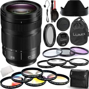 Panasonic Lumix S 24-105mm f/4 Macro O.I.S. Lens with Advanced Accessory Bundle: Bundle Includes – 3pc Filter Kit(UV,CPL,FLD), 6pc Graduated Color Filter Kit, 4pc Macro Close-up Filter Kit, and More