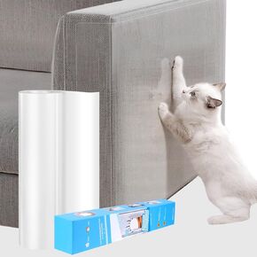 Cat Scratch Furniture Protector, 11.8"x236.2" Thicken Vinyl Couch Protector from Cat Claws, Self-Adhesive Cat Tape for Furniture, Clear Cat Scratch Deterrent for Furniture Couch Sofa Door Walls