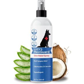 Lucy's HexGuard Pet Skin Irritation Spray I Soothes Itching, Hot Spots, Skin Allergies, Pyoderma & More I Certified Organic Ingredients I Safe for Dogs & Cats I Unscented I 12oz