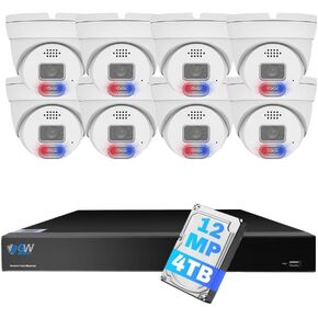 GW Security 16 Channel NVR UltraHD 12MP (4096x3072) Face/Human/Cars/License Plate Detection PoE Security Camera System with 8 x 6K 12MP Full Color Night Vision Waterproof 2-Way Audio Dome Cameras