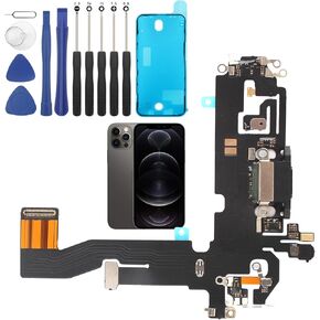 YHX-US Charging Port Replacement for iPhone 12 USB Dock Connector Flex Cable Microphone Replacement for iPhone 12 Pro with Screwdrivers