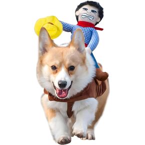 Cowboy Rider Dog Costume, Funny Dog Halloween Costumes, Dog Clothes for Small Medium Large Dogs Cats Puppy, Knight Style with Doll and Hat for Halloween Day Pet Riding Costume Party Outfit (Large)