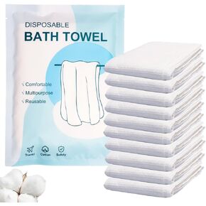 Disposable Bath Towels 10 PCS Large Portable Bath Towels for Travel,47 x 27.5 inch Soft Big Body Towel,Washcloth for Hiking Camping Hotel Bathroom, Individually Packed