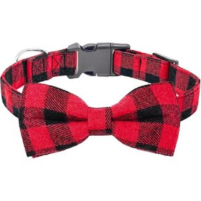 Dog Christmas Plaid Collar with Bow Ties,Adjustable Quick Release Buckle Soft Green Dog Collar for Medium Large Girl/Boy Dogs, Removable Bow Basic Dog Collar (Medium Green)