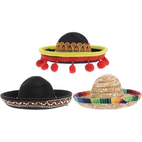POPETPOP 3Pcs Dog Sombrero Hats: Mini Pet Straw Sombrero Hats with Adjustable String, Pet Hawaii Tropical Mexican Party Headwear Sombrero