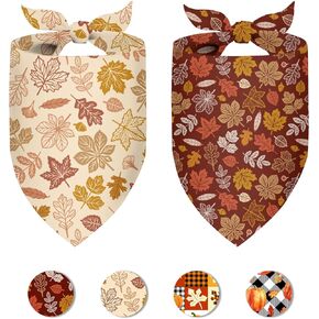 Fall Dog Bandana 2 Pack Thanksgiving Dog Bandana Leaf Pet Scarf Reversible Fall Triangle Bibs Soft Cotton Boy Girl Dog Bandanas for Small, Medium, Large Dogs (Large)