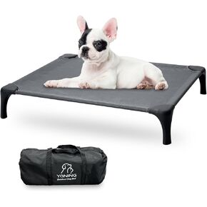Outdoor Dog Bed with Portable Bag, Easy to Assemble Elevated Dog Bed for Medium Small Dogs, Raised Dog Cot with Pet-Friendly Feet, Breathable Mesh for Camping or Travel, Dark Grey