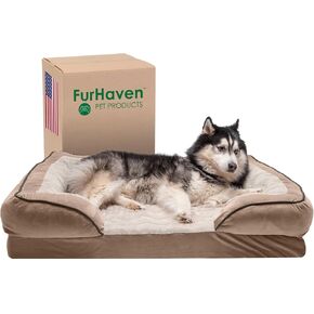 Furhaven Memory Foam Dog Bed for Medium/Small Dogs w/ Removable Bolsters & Washable Cover, For Dogs Up to 35 lbs - Plush & Velvet Waves Perfect Comfort Sofa - Celadon Green, Medium