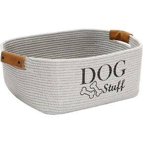 Durable Cotton Rope Dog Toy Storage, Large Dog bin, pet Bed, Puppy Toy Box - Perfect for organizing pet Toys, Blankets, leashes, Clothing and Any Doggie Stuff - Gray