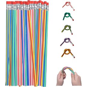 QDXATIVP 40PCS Bendy Fun Pencils for Kids,Magic Bendable Flexible Colorful Stripe Soft Rubber Pencils with Erasers for Classroom Gifts,Goodie Bag Fillers,Back to School Supplies
