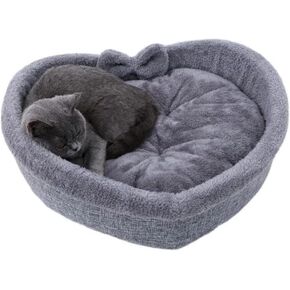 Cute Cat Bed Heart-Shaped Cat Nest Cotton Fleece Warm Soft Cat Sofa Bed Suitable for Cats and Dogs to Spend The Warm Winter (L,Grey)