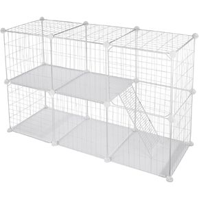 2-Tier Cat Cage, Spacious Stainless Steel Kitten Cage with Doors and Climbing Ladder, Detachable Cat Enclosures - Ideal Indoor Playpen for Kittens and Small Pets (43.7" L x 15.4" W x 28.8" H)