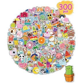 Greingways Sticker for Water Bottles, 300 Pcs/Pack Cute Vinyl Waterproof Vsco Laptop Skateboard Stickers Aesthetic Classroom Prizes Hydroflask Phone Stickers for Kids Teens Girls