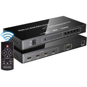 4K 4 in 1 Out HDMI Multi-Viewer, 4K@30Hz 2K@60Hz HDMI Screen Splitter with Sound Switch 4 Modes, Seamless Switch for Engineer, Exhibition Hall, Video Meeting, Surveillance, Display Mall etc.