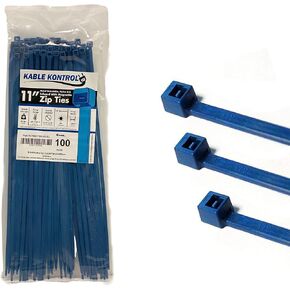 Kable Kontrol Metal Detectable Blue Zip Ties 100 Pcs 11 Inch, 50 Lbs Tensile Strength, Iron Infused Self-Locking Industrial Cable Ties