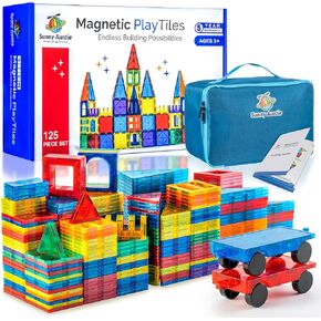 Magnetic Tiles 125 PCS + 4 FIGURES, Magnetic Tiles for Kids, Toy for 3 4 5 6 7 Year Old Boys & Girls, Educational Construction STEM Toy, Magnetic Tiles Building Set, Great Gift for Kids Aged 3-8