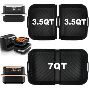 Air Fryer Silicone Liners for Ninja DZ071, 3 Pack Reusable 7-QT DualZone Megazone Air Fryer Accessories, 2 Pcs Liners for Dual 3.5QT Baskets 1 Pcs Liner for 7-QT Megazone Basket