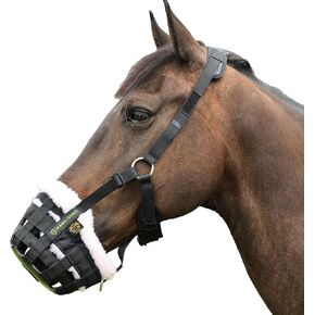 T TEKE Nano-Duro II Deluxe Horse Grazing Muzzle with Fleece Fur Lining, Full Adjustable Neoprene Cushion Halter