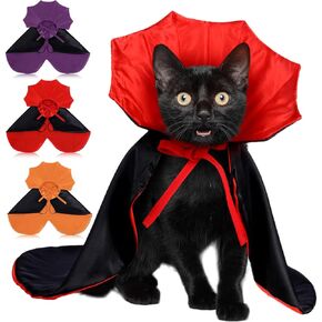 3 Pieces Halloween Cat Vampire Cape Kitten Halloween Costume Pet Cloak Reversible Witch Clothes Cosplay Costumes for Small Medium Puppy Cats Kitten Dogs Apparel Supplies