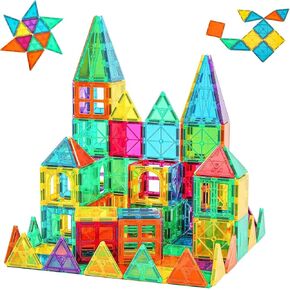 Bmag 130PCS Magnetic Tiles Building Blocks, 3D Magnet Blocks Construction Playboards for Kids Toddlers, Educational STEM Preschool Toys for Boys Girls with 2 Cars