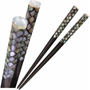 Wooden Hair chopsticks, The Head of Top Inlay with Mother of Pearl by Hand, Unique Wooden Hair Sticks, Vintage Hair Chopsticks for Women, Natural Color Black and Gray (Black Pearl sticks) in Saudi Arabia