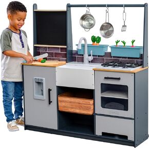 KidKraft Wooden Farm to Table Play Kitchen with EZ Kraft Assembly, Lights & Sounds, Ice Maker and 18 Accessories, Gift for Ages 3+