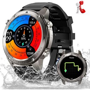 Military Smart Watch for Men 5ATM Waterproof with GPS 1.43'' Rugged Tactical Smartwatch with Call Compass Altitude Air Pressure AMOLED Always On Display Watch with HR SPO2 Monitor for iPhone Android