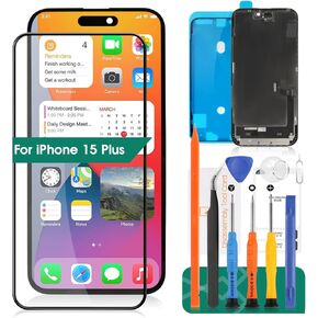TFT For iPhone 15 Plus Screen Replacement for iPhone 15 Plus LCD Digitizer Repair for iPhone 15 Plus Touch Screen Display Assembly A3094 A2847 A3093 A3096 Black (With Original Size)