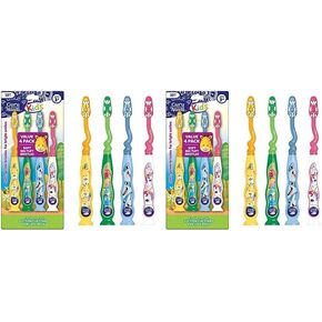 GuruNanda Kids Toothbrush with Suction Cup & Fun Animal Designs - Soft Bristles for Bright Smiles and Healthy Teeth & Gums - Non-Slippery & Mess-Free Toothbrush, Suitable for Ages 3+ - 4 Count