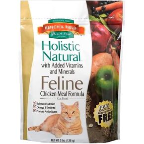 Bench & Field Holistic Natural Premium Adult Dry Cat Food, Chicken Meal and Brown Rice Recipe 3 lb Bag (Pack of 1)