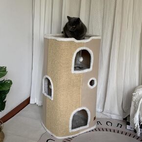 4-Level Cat House for Indoor Cats,Covered Cat Beds and Furniture with Scratch Pad,Hideaway Cave &Cushions,Modern Cat Tower Condo for Multi Small Pet and Large Cats
