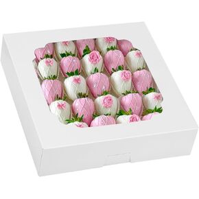 Moretoes 45pcs Pie Boxes 12x12x2.5 Inches White Cookie Boxes Bakery Boxes with Window Paper Valentine Treat Boxes for Pie, Pizza, Strawberries, Chocolate, Pastries, Muffins and Donuts