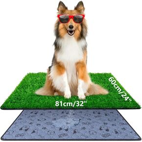 Pee Pads for Dogs with Fake Grass, 32" x 24" Indoor Artificial Grass for Dogs Potty, Lawn Pee Pads for Doggie Washable, Reusable and Lawn for Replacement, Puppy Training Litter Box for Outdoor Patio