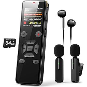 96GB Digital Voice Activated Recorder with Playback, 7000Hrs Dual Recording Mode Voice Recorder, Audio Recorder Device with Wireless Microphone, A-B Repeat, MP3 Player, Password, Noise Reduction