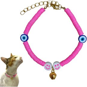 HADESS Cat Collar with Bell, Evil Eye Beads for Girls and Boys Cats, soft dough beads, Adjustable Collar for Small and Large Cats, Small Breed Dogs