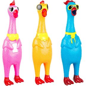 Expressions 3pc Silly Screaming Chicken Set - Tactile Squeaky Chicken Squeeze Toy for Fun and Entertainment - Rubber Chickens That Squeak Screaming Chicken Toy Value Pack