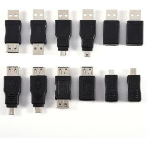 Multiple USB 2.0 Adapters Micro/Mini Male Female Converters Connectors (Pack of 12 Pcs)