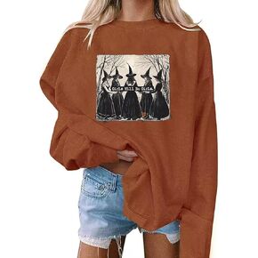 VKEGNIO هالوين البلوز المرأة فيلم الرعب اليقطين القهوة الجرافيك بلوزات قمصان الهالوين الخريف Crewneck البلوز